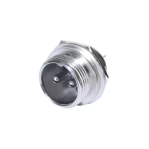 Newtide CB0710-2P 2-pole CB style male chassis connector with nickel-plated metal housing.