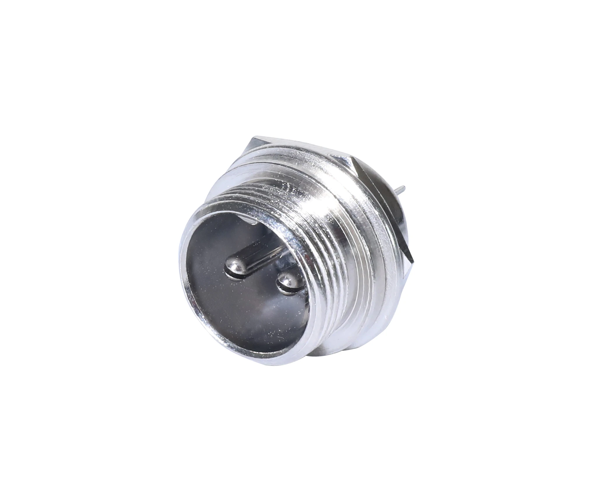 Newtide CB0710-2P 2-pole CB style male chassis connector with nickel-plated metal housing.