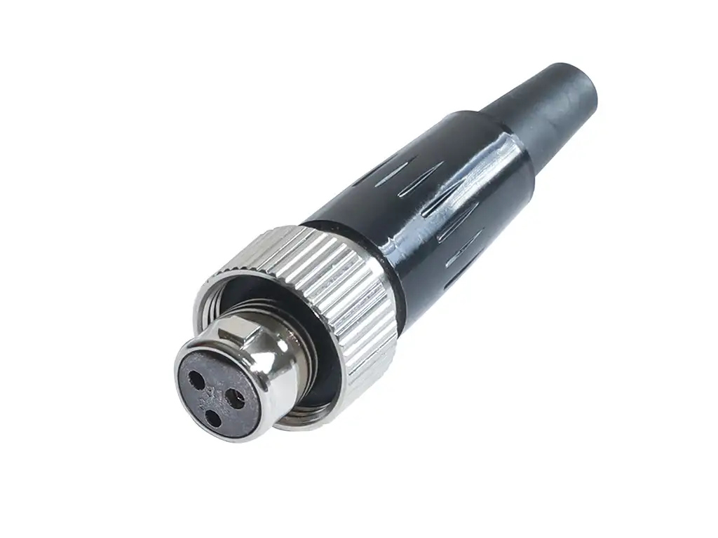 Newtide MXR5220-3P 3-pole MINI XLR female cable connector with plastic cap, sealing gasket for IP67 waterproof connection, metal shell.