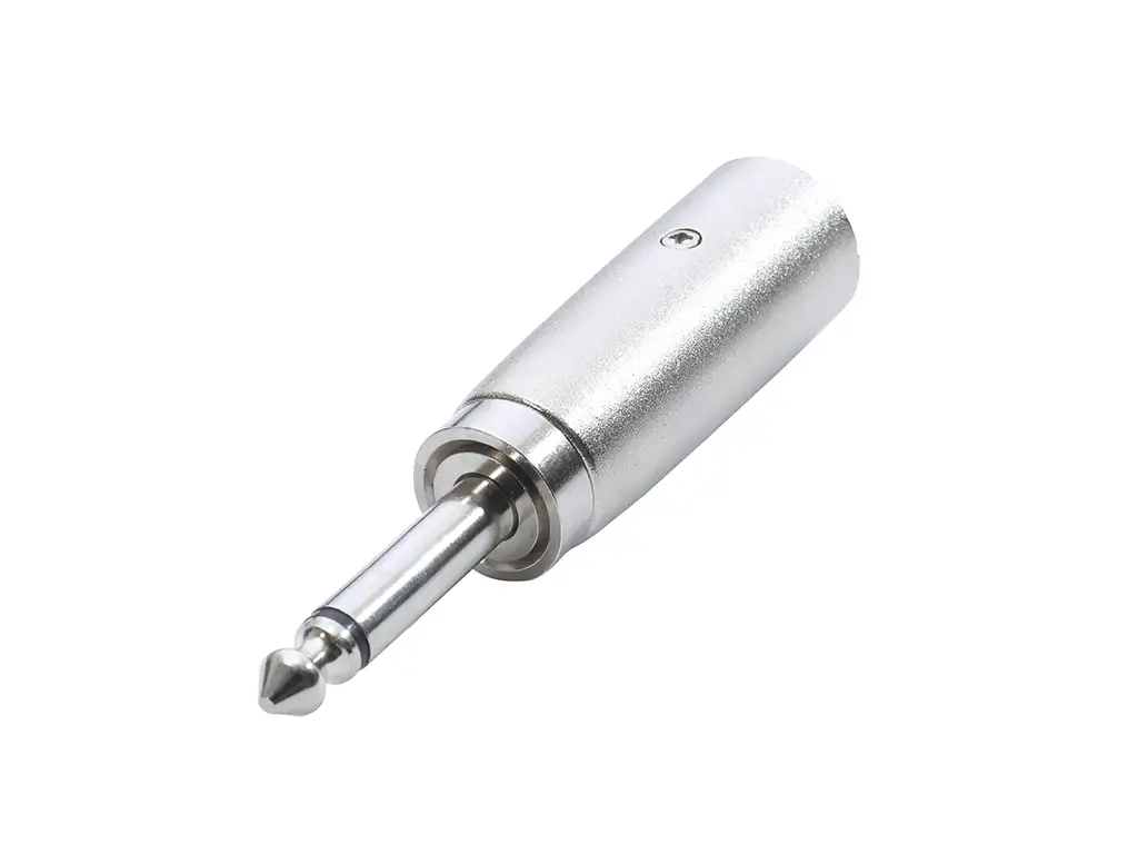 Newtide NA0601-3P 3-pole XLR male to 1/4" (6.3mm) mono phone plug audio adaptor, with metal shell.