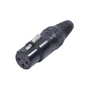 Newtide XPX0011B-3P 3-pole XLR female cable connector with black-plated housing, locking latch, and black strain relief boot.