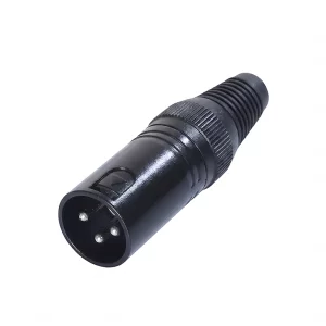 Newtide XPX0021B-3P 3-pole XLR male cable connector with black-plated housing and black strain relief boot.