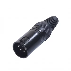 Newtide XPX0021B-4P 4-pole XLR male cable connector with black-plated housing and black strain relief boot.
