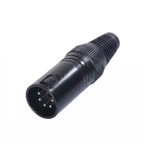 Newtide XPX0021B-5P 5-pole XLR male cable connector with black-plated housing and black strain relief boot.