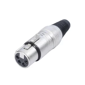 Newtide XR0011-4P 4-pole XLR female cable connector with nickel-plated housing, locking latch, and black strain relief boot.