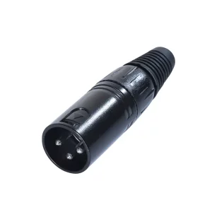 Newtide XR0020B-3P 3-pole XLR male cable connector with black-plated housing and black strain relief boot.