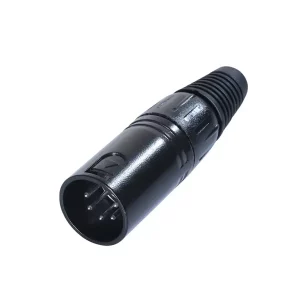 Newtide XR0020B-5P 5-pole XLR male cable connector with black-plated housing and black strain relief boot.