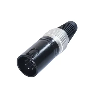 Newtide XR0021B-5P 5-pole XLR male cable connector with black-plated housing and black strain relief boot.