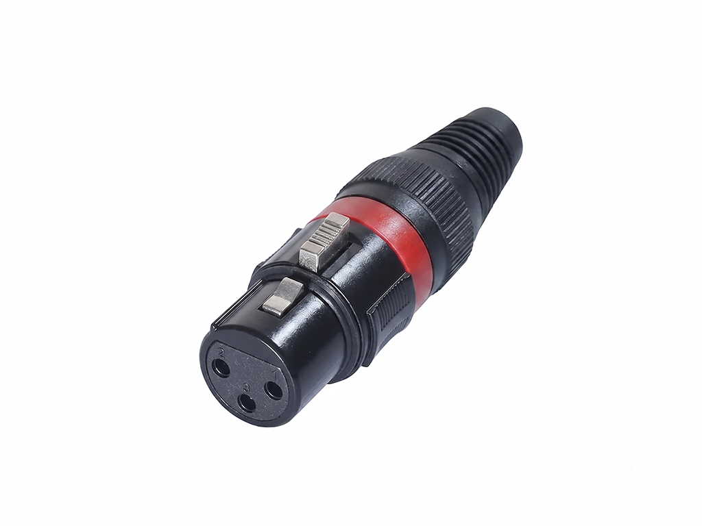 Newtide XPC1501B-3P 3-pole XLR female cable connector with black-plated housing, locking latch, and black strain relief boot.