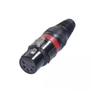 Newtide XPC1501B-4P 4-pole XLR female cable connector with black-plated housing, locking latch, and black strain relief boot.