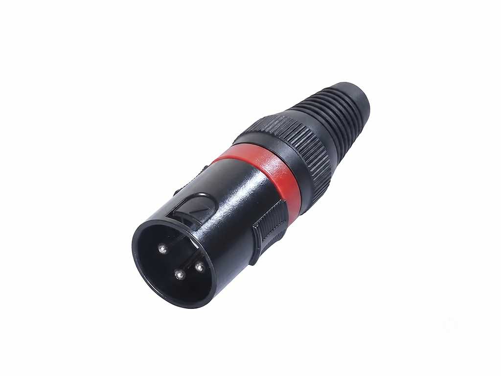 Newtide XPC1601B-3P 3-pole XLR male cable connector with black-plated housing and black strain relief boot.