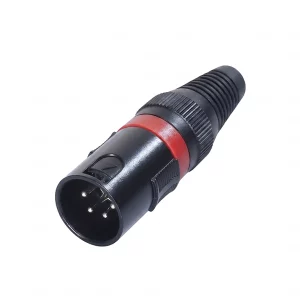 Newtide XPC1601B-4P 4-pole XLR male cable connector with black-plated housing and black strain relief boot.