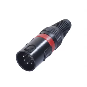 Newtide XPC1601B-5P 5-pole XLR male cable connector with black-plated housing and black strain relief boot.