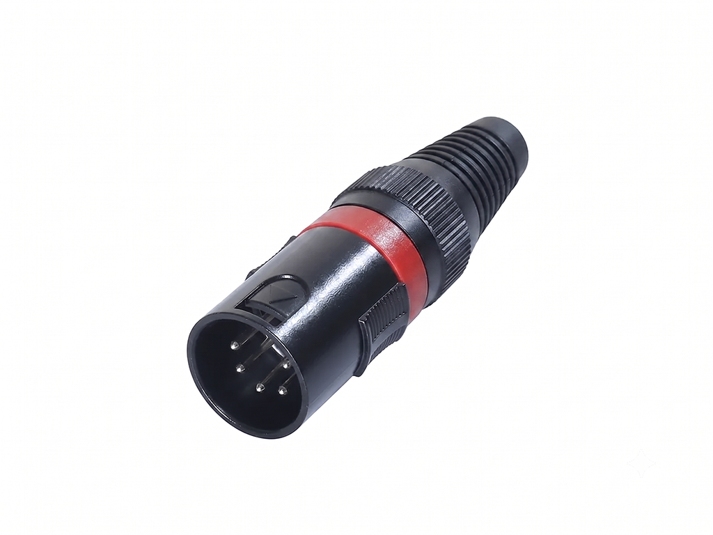Newtide XPC1601B-5P 5-pole XLR male cable connector with black-plated housing and black strain relief boot.