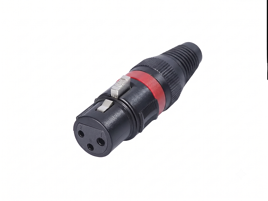 Newtide XPT1122-3P 3-pole XLR female cable connector with thermoplastic housing, locking latch, and black strain relief boot.