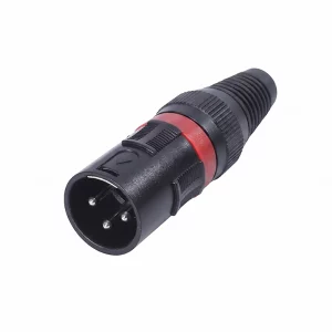 Newtide XPT1132-3P 3-pole XLR male cable connector with thermoplastic housing and black strain relief boot.