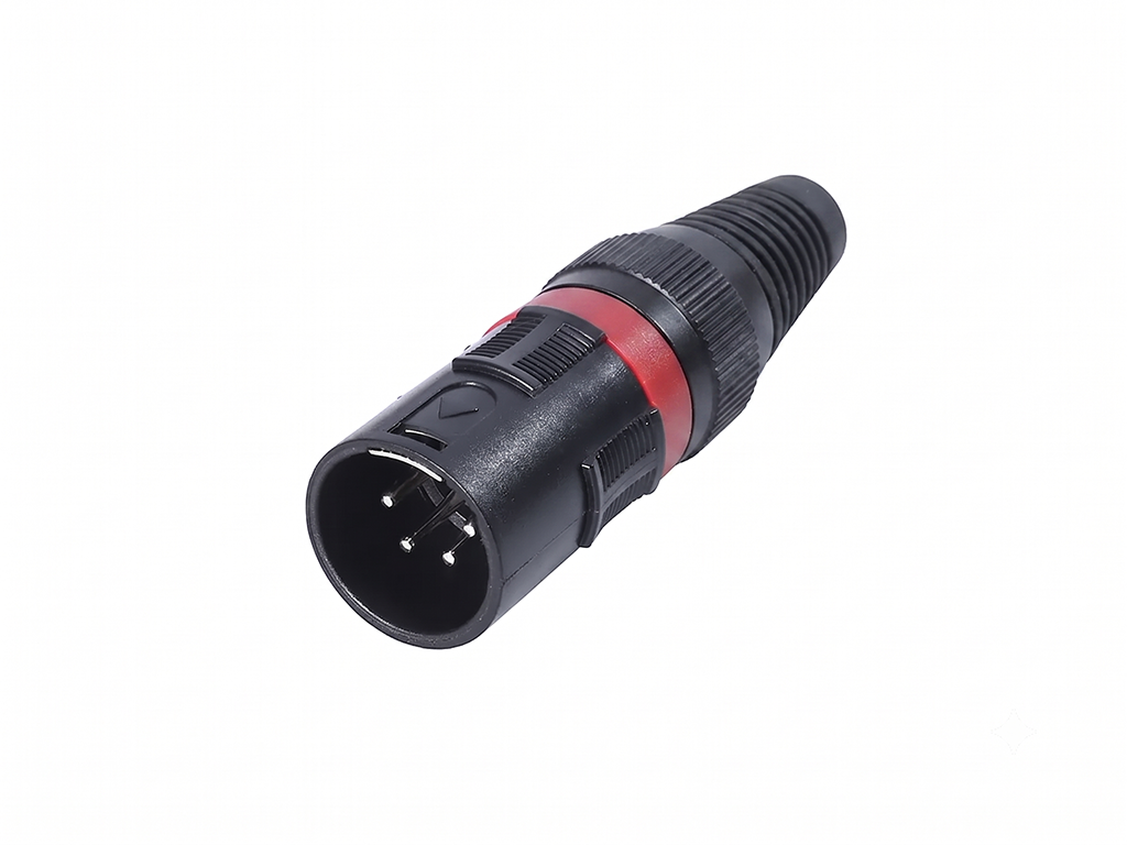 Newtide XPT1132-4P 4-pole XLR male cable connector with thermoplastic housing and black strain relief boot.