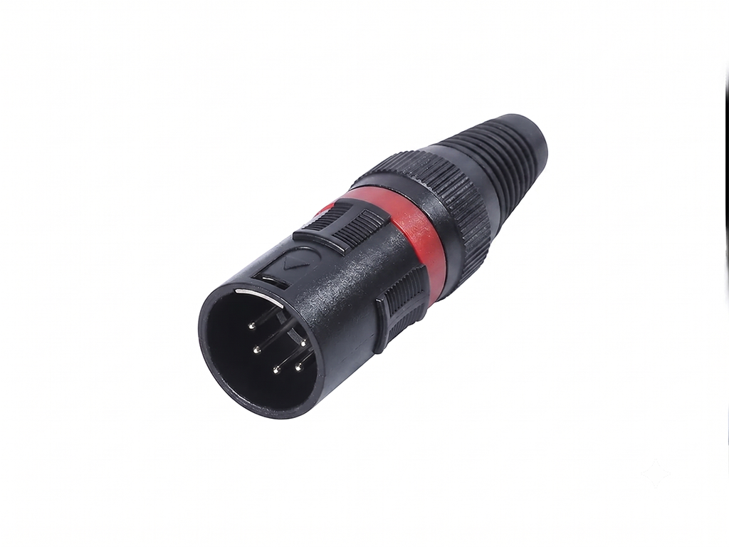 Newtide XPT1132-5P 5-pole XLR male cable connector with thermoplastic housing and black strain relief boot.