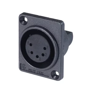 Newtide XR0073-5P 5-pole XLR male chassis connector with solder cups for wire connection, 2.5mm mounting holes, for e-bike battery charging, high current thermoplastic housing.