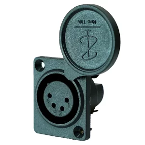 Newtide XR0090-4P 4-pole XLR female chassis connector for e-bike battery charging, high current thermoplastic housing with dust cover.