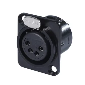 Newtide XR0270B-4P 4-pole locking XLR female chassis connector with black-plated D-shape metal housing.