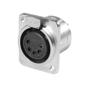 Newtide XR0271-5P 5-pole locking XLR female chassis connector with nickel-plated D-shape metal housing, M3 screw hole.