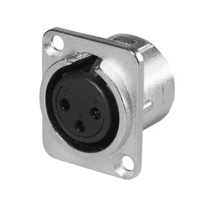 Newtide XR0275-3P 3-pole XLR female chassis connector with retention spring (no push latch), nickel-plated D-shape metal housing.