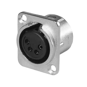 Newtide XR0275-4P 4-pole XLR female chassis connector with retention spring (no push latch), nickel-plated D-shape metal housing.