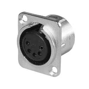 Newtide XR0275-5P 5-pole XLR female chassis connector with retention spring (no push latch), nickel-plated D-shape metal housing.