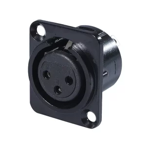 Newtide XR0275B-3P 3-pole XLR female chassis connector with retention spring (no push latch), black-plated D-shape metal housing.