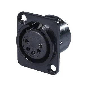 Newtide XR0275B-5P 5-pole XLR female chassis connector with retention spring (no push latch), black-plated D-shape metal housing.
