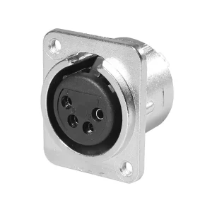 Newtide XR0276-4P 4-pole XLR female chassis connector with retention spring (no push latch), nickel-plated D-shape metal housing, M3 screw hole.