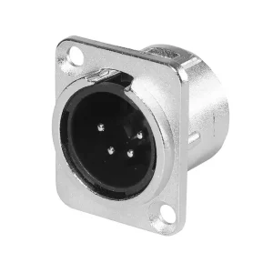 Newtide XR0280-4P 4-pole XLR male chassis connector with nickel-plated D-shape metal housing.