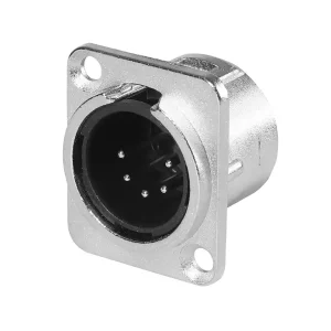 Newtide XR0280-5P 5-pole XLR male chassis connector with nickel-plated D-shape metal housing.