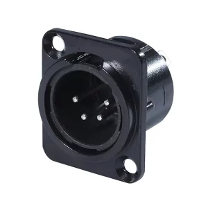 Newtide XR0280B-4P 4-pole XLR male chassis connector with black-plated D-shape metal housing.