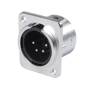 Newtide XR0281-4P 4-pole XLR male chassis connector with nickel-plated D-shape metal housing, M3 screw hole.