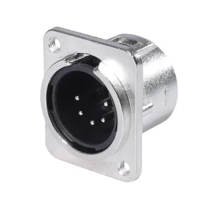 Newtide XR0281-5P 5-pole XLR male chassis connector with nickel-plated D-shape metal housing, M3 screw hole.