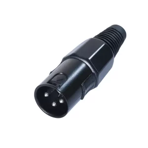 Newtide XR1002-3P 3-pole XLR male cable connector with black-plated housing and black strain relief boot.