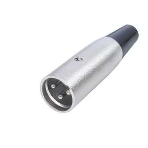 Newtide XR1010-3P 3-pole XLR male cable connector with nickel-plated housing and black strain relief boot.