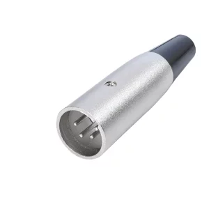 Newtide XR1010-4P 4-pole XLR male cable connector with nickel-plated housing and black strain relief boot.