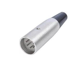 Newtide XR1010-5P 5-pole XLR male cable connector with nickel-plated housing and black strain relief boot.