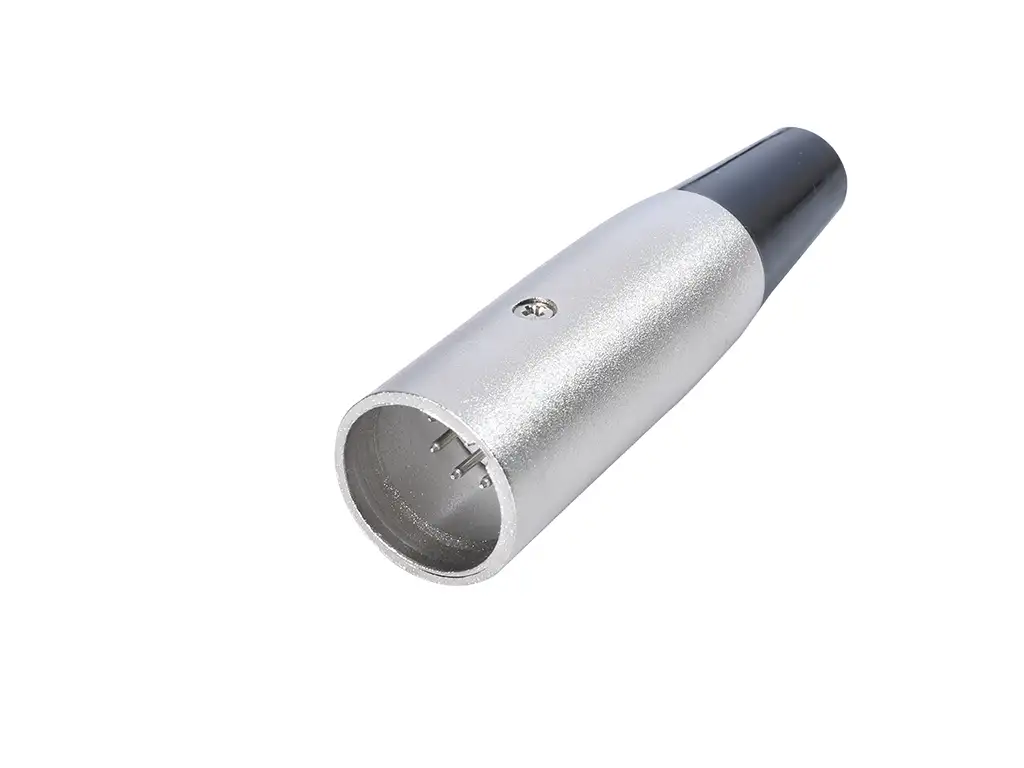 Newtide XR1010-7P 7-pole XLR male cable connector with nickel-plated housing and black strain relief boot.