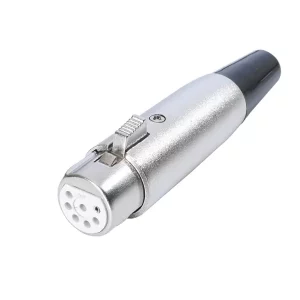 Newtide XR1020-7P 7-pole XLR female cable connector with nickel-plated housing, locking latch, and black strain relief boot.