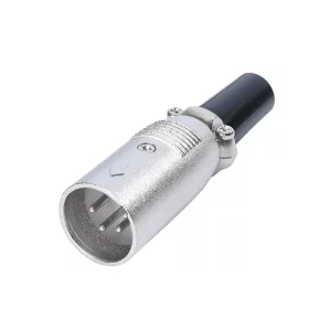 Newtide XR1030-4P 4-pole XLR male cable connector with nickel-plated housing and black strain relief boot.