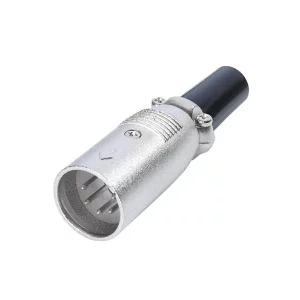 Newtide XR1030-5P 5-pole XLR male cable connector with nickel-plated housing and black strain relief boot.