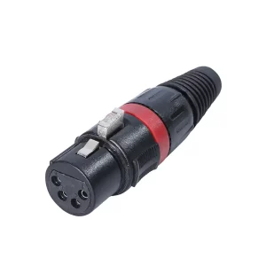 Newtide XR1121-4P 4-pole XLR female cable connector with thermoplastic housing, locking latch, and black strain relief boot.