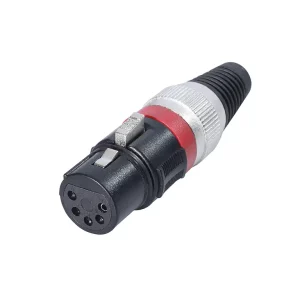 Newtide XR1122-5P 5-pole XLR female cable connector with thermoplastic housing, locking latch, and black strain relief boot.
