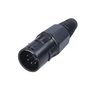 Newtide XR1130-5P 5-pole XLR male cable connector with thermoplastic housing and black strain relief boot.