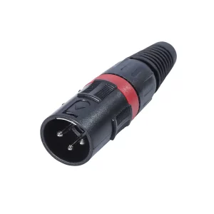 Newtide XR1131-3P 3-pole XLR male cable connector with thermoplastic housing and black strain relief boot.
