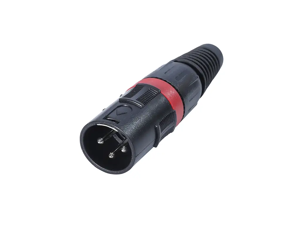 Newtide XR1131-3P 3-pole XLR male cable connector with thermoplastic housing and black strain relief boot.
